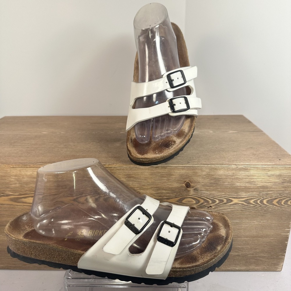 Birkenstock Ibiza Sandals SZ 40/W9 M7 Narrow White Gold Double Strap Cork Slide